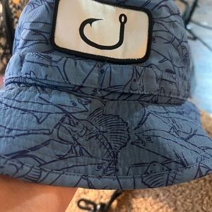 Inisex Blue Fish-Print Bucket Hat